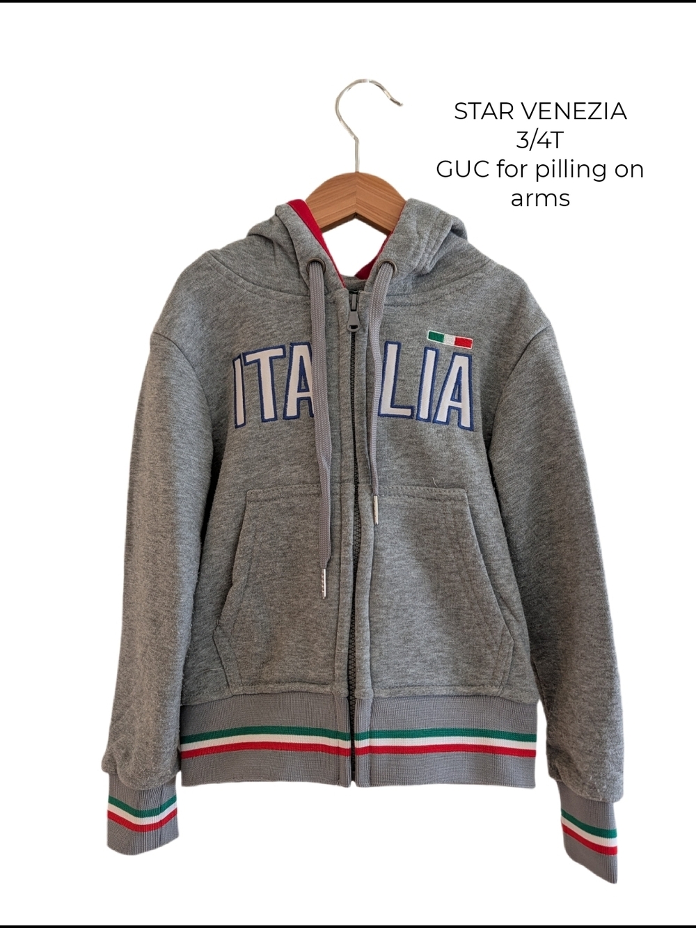 Start Venezia Gray 'Italia' Zip Hoodie with Green-White-Red Trim